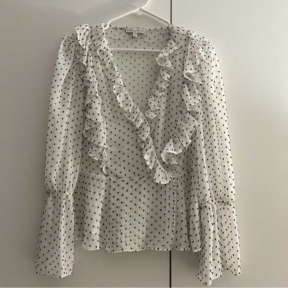 White shirt black polka dot detail - Size M - Zipper closure on side